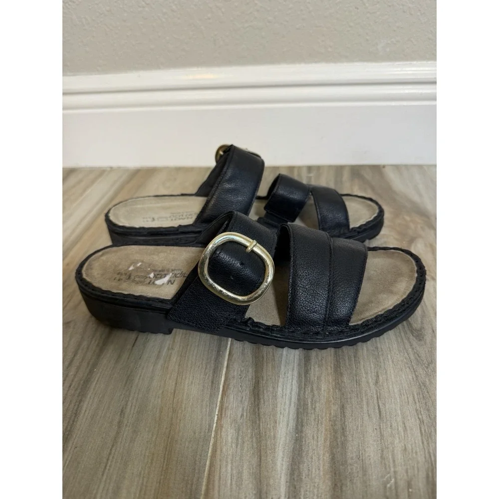 NAOT Leather Slide Sandals Frey Black Womens Size 10 Beach Travel Comfort